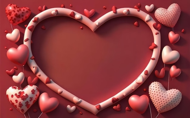 Lovely frame with hearts for valentine's day photo 3d render