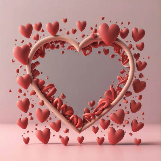 Lovely frame with hearts for valentine's day photo 3d render