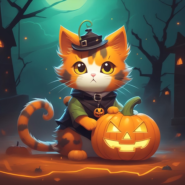 a lovely halloween kitty with cute expression for halloween