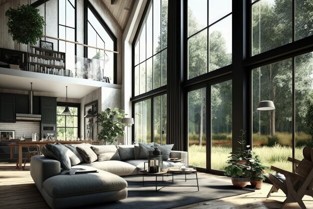 Lovely home with beautiful windows and contemporary interior design created with generative ai