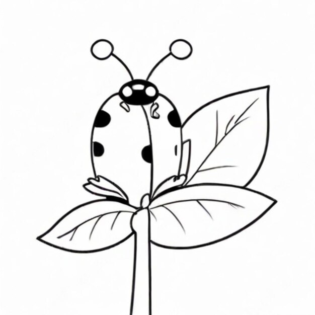 Photo lovely ladybug on a flower line drawing simple line art coloring page style white background