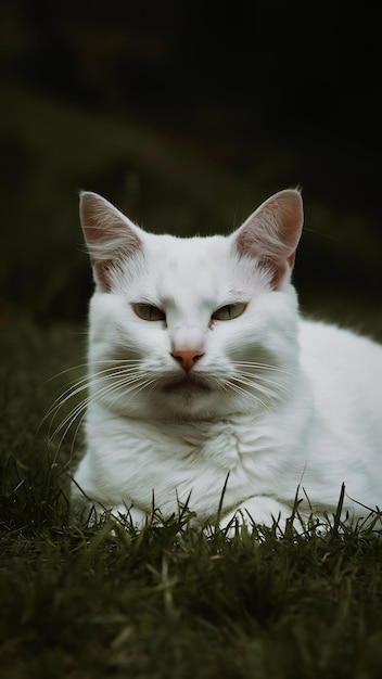 Lovely pets composition with sleepy white cat