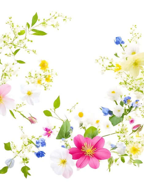 Lovely spring flowers and leaves on background with negative space