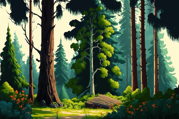 Lovely summertime forest with a variety of trees