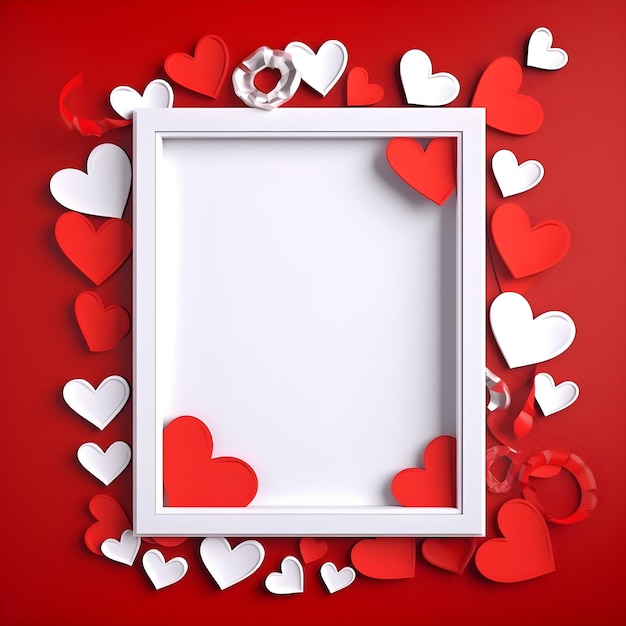 Lovely wooden frame with hearts valentine day or wedding concept background