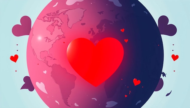 Photo lovers day celebration isometric view concept globe with heart signage vector icon design love and