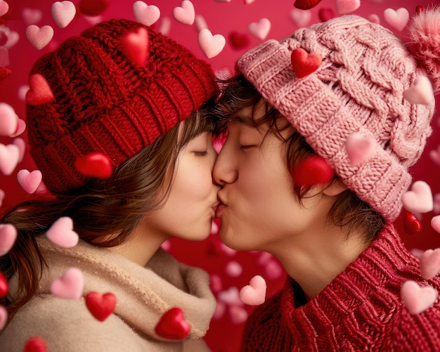 Lovers Sharing a Sweet Kiss on Valentines Day Capturing Tender Moments of Romance Affection and