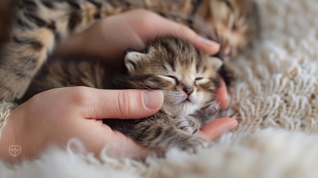 Loving Bond Person tenderly cradling a precious newborn kitten in their hands