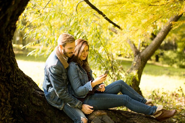 Loving couple in autumn park