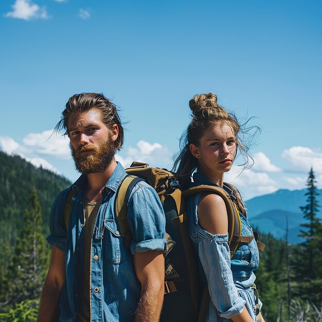 Photo a loving couple of different ethnicities embracing the great outdoors cheerfully trekking upwards