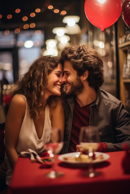 Loving couple portrait of smiling beautiful girl and her handsome date night new year dating