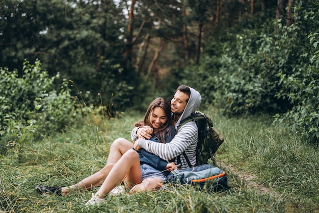 Loving and cute couple in nature