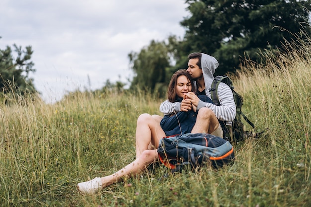 Loving and cute couple in nature