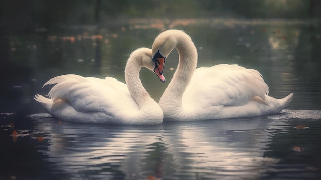 A loving swan couple cuddling together AI generated