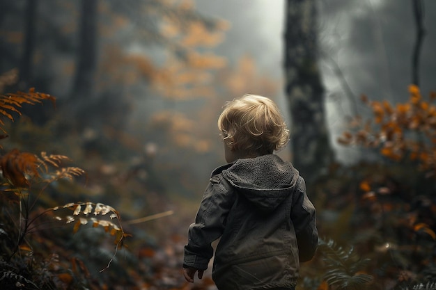 Low Angle Emotional Photography of Child in Misty Forest