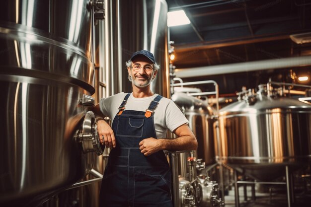 Photo low angle portrait of male manager at brewery