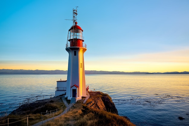 Low angle shot of the Sheringham Lighthouse near Shirley, Canada