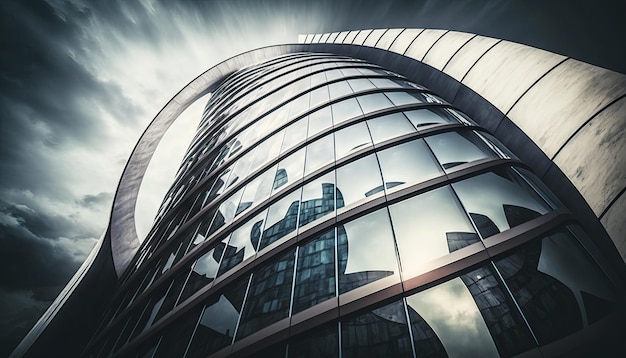 Low angle view of architecture skyscraper building glass and steel structure with Generative Ai