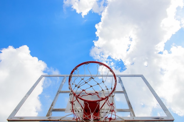 Low angle view of basketball hoop against sky