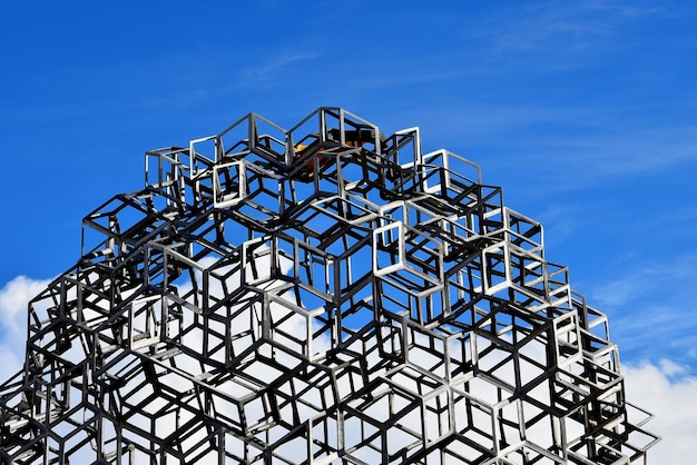 Low angle view of building against clear blue sky