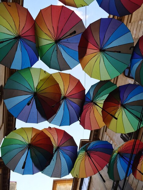 Low angle view of colorful umbrellas