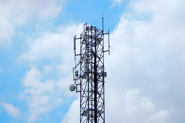 Low angle view of communication tower against sky