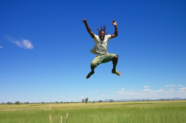 Low angle view of man jumping on field