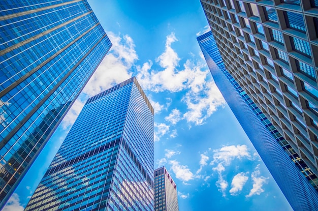 Low angle view of modern buildings against sky