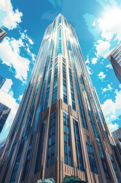 Photo low angle view of modern skyscrapers with glass facades reflecting the sky and sunlight creating a dynamic cityscape