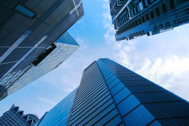 Low angle view of singapore city buildings