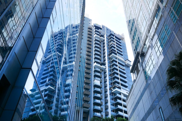 Low angle view of singapore city buildings