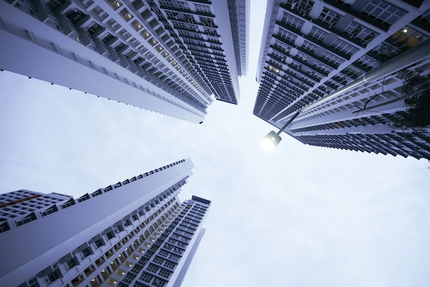 Low angle view of singapore city buildings