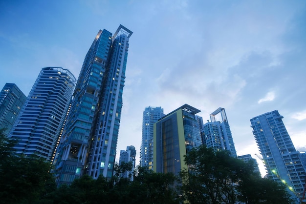 low angle view of singapore modern city buildings