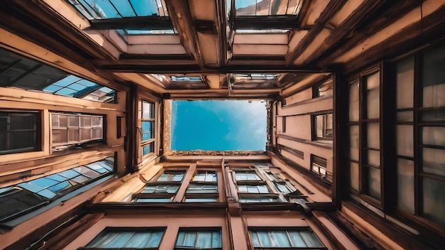 Low angle view of the skylight in hong kong residential old architecture