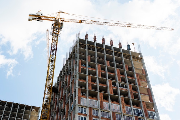 Low angle view of skyscraper under construction