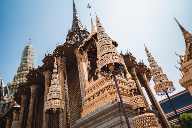 Low angle view of the Wat Phra Si Rattana Satsadaram temple Wat Phra Kaew in Bangkok Thailand