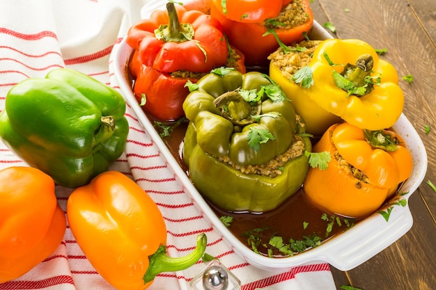 Low calorie chipotle beef & bean stuffed chili peppers.