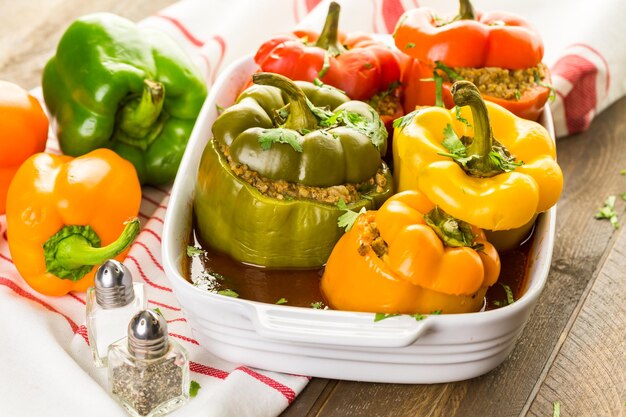 Low calorie chipotle beef & bean stuffed chili peppers.