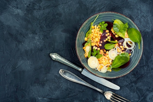 Low calorie lentil salad flat lay