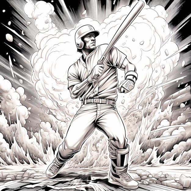 Low Detail Big Fun Comic Book Style Baseball Coloring Page