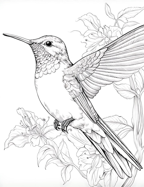 Low Hummingbird Thick Line Coloring Page