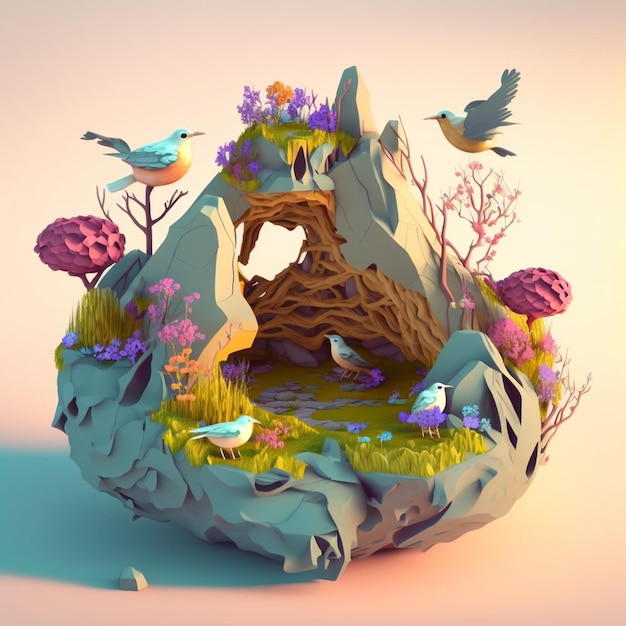 Low Poly 3D Asset Game Rendered Fantasy Island