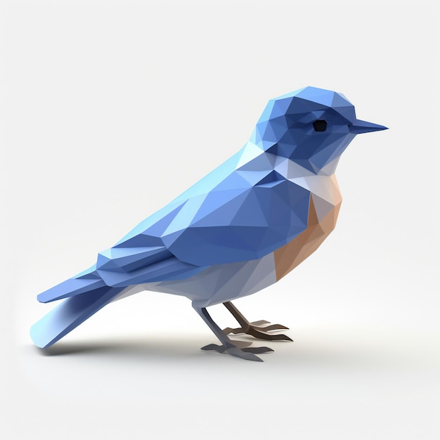 Low Poly 3D Design A blue bird with a white background and a black face