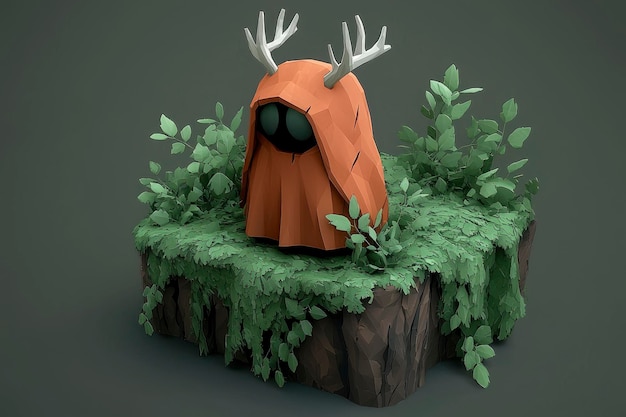 Photo low poly 3d render of a fantasy creature on a mossy rock