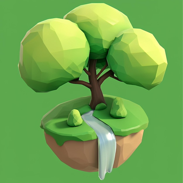 Photo low poly 3d tree on an island with a stream