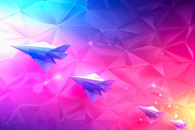 a low poly abstract background with paper planes in the style of fluid and dynamic lines