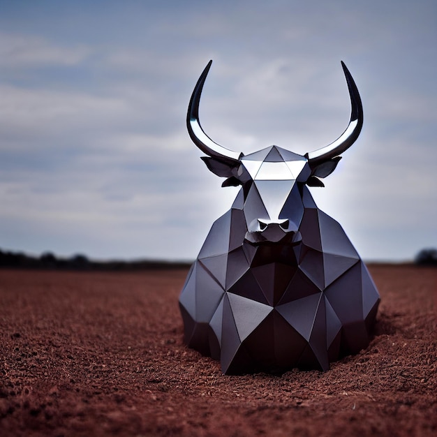 Low poly bull animal silver color 3d rendering illustration