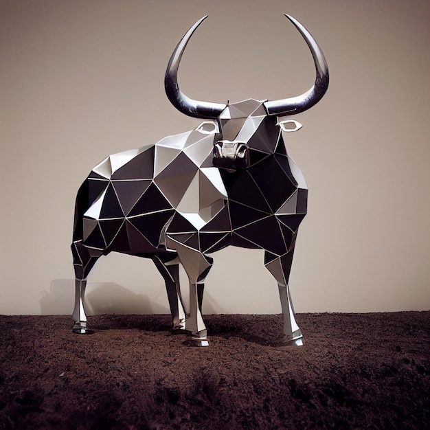 Low poly bull animal silver color 3d rendering illustration