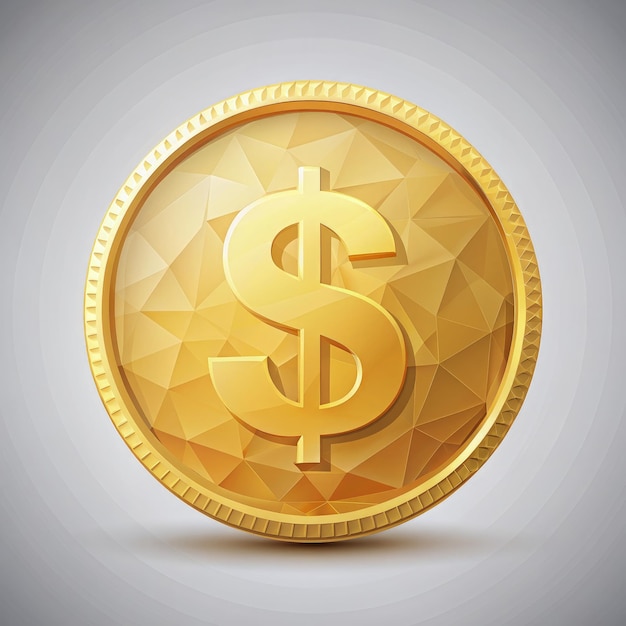 Low Poly Golden Coin With Dollar Symbol on a White Background Generative AI