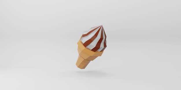 Low poly ice cream on white background.